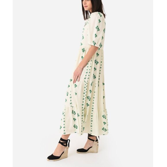 OLIPHANT Tuckernuck Wicklow Puff Sleeve Embroidered Print Maxi Midi Dress - Picture 7 of 10